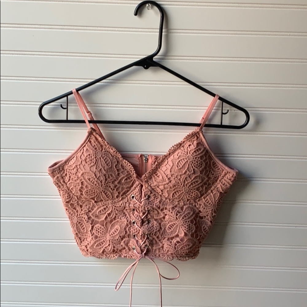 Pink zip up crop top
